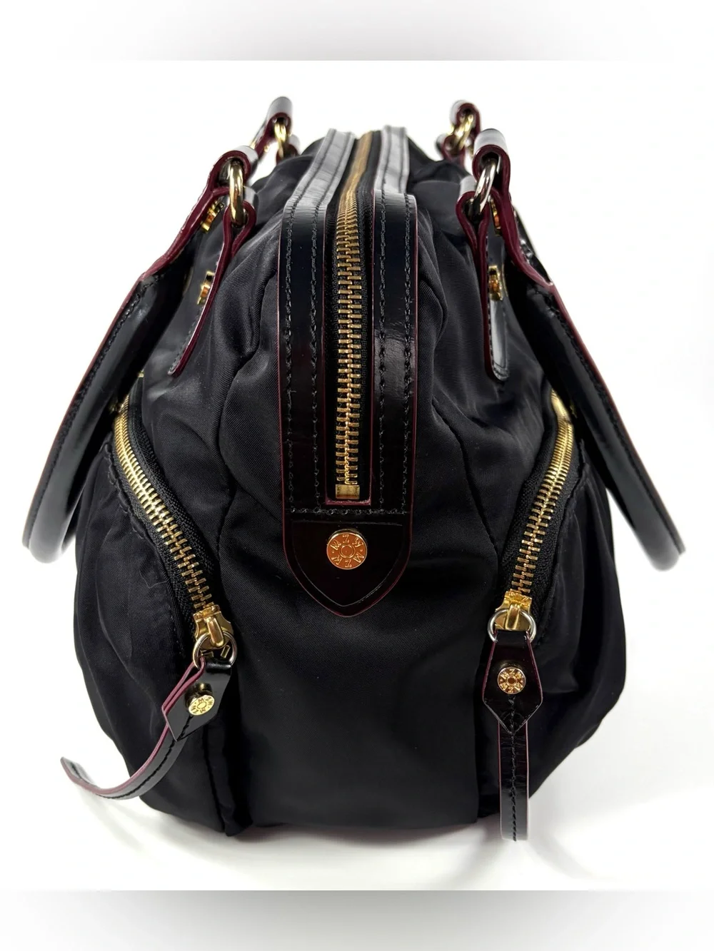 MZ Wallace Bedford Satchel Black Bedford Nylon Patent Leather Trim Gold Hardware - Picture 2 of 16